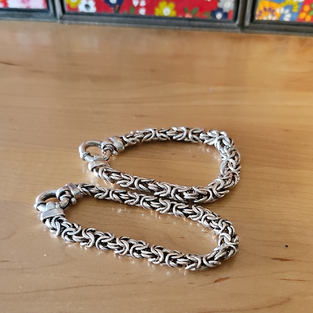 Set Of 2 Sterling Silver Chain Bracelets